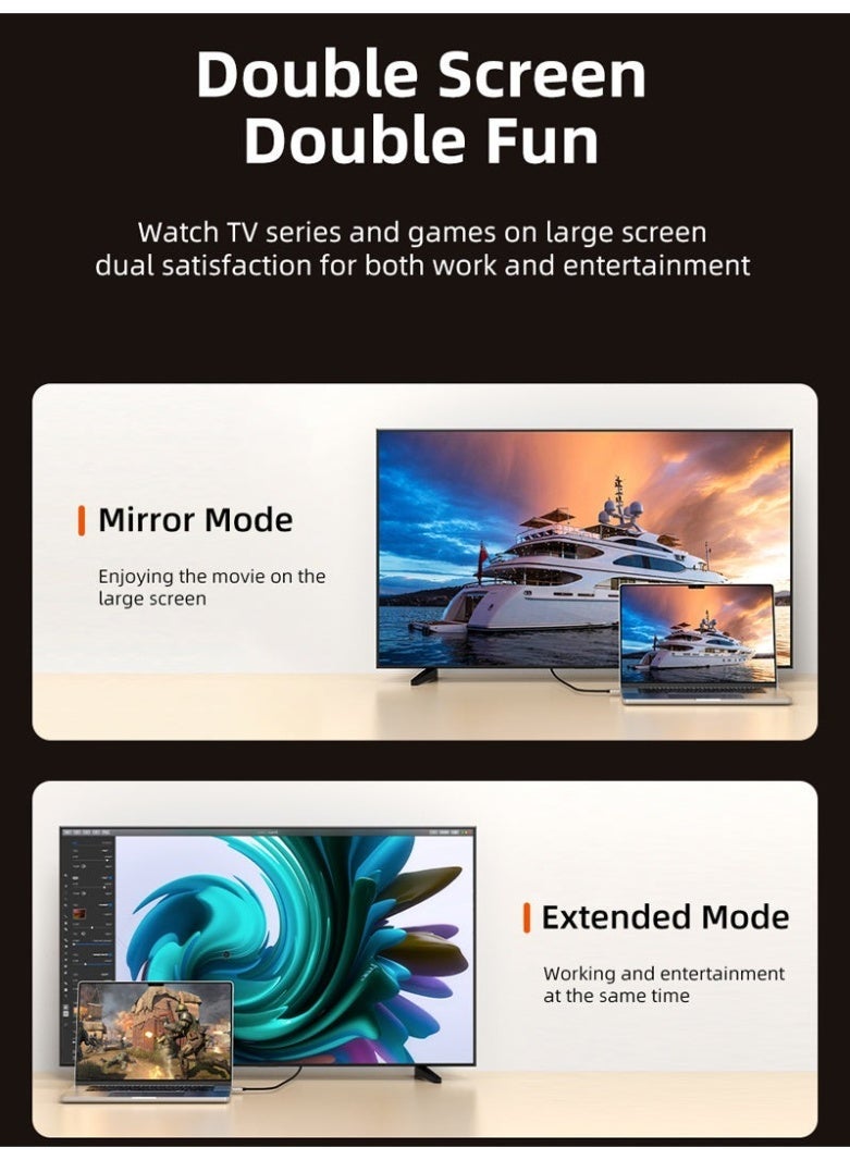 CABLETIME 6.6FT 8K 60HZ BIDIRECTIONAL USB TYPE-C TO DISPLAYPORT CABLE 4K 144HZ COMPATIBLE WITH MACBOOK PRO - Image 3